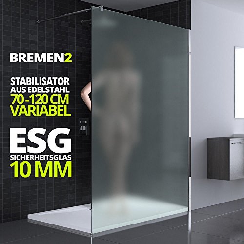 100x200 cm Luxus Duschwand aus Echtglas Bremen2VS, Stabilisator rund, 10mm ESG Sicherheitsglas Milchglas, inkl. Nanobeschichtung