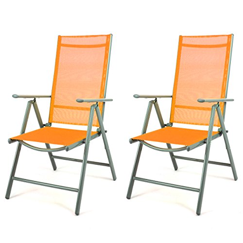 Nexos 2er Set Klappstuhl Gartenstuhl Campingstuhl Liegestuhl – Sitzmöbel Garten Terrasse Balkon – klappbarer Stuhl aus Aluminium & Kunststoff - orange