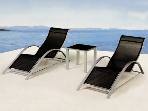 2x Sonnenliege Gartenliege Liegestuhl Strandliege Liege ✓ Set aus 2 Liegen und 1 Glastisch ✓ Aluminium