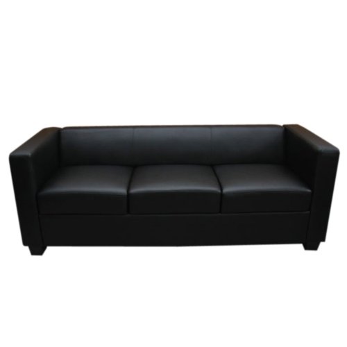 Mendler 3er Sofa Couch Loungesofa Lille ~ Leder, schwarz