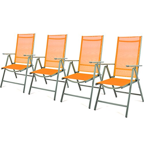 Nexos 4er Set Klappstuhl Gartenstuhl Campingstuhl Liegestuhl – Sitzmöbel Garten Terrasse Balkon – klappbarer Stuhl aus Aluminium & Kunststoff - orange
