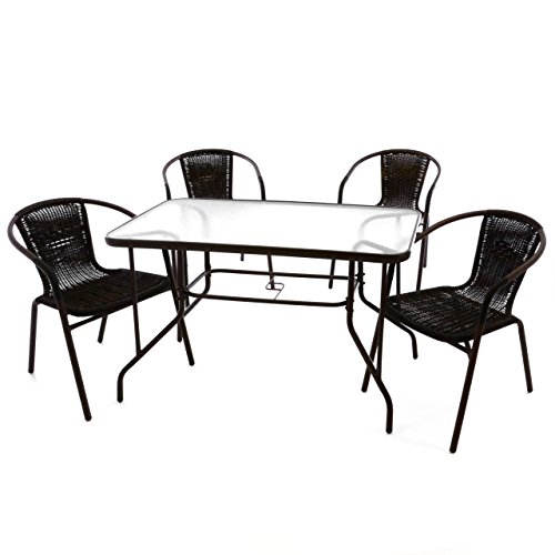 Nexos 5-Teiliges Gartenmöbel-Set – Gartengarnitur Sitzgruppe Sitzgarnitur aus Bistrostühlen & Esstisch – Stahl Kunststoff Glas – Braun Dunkelbraun