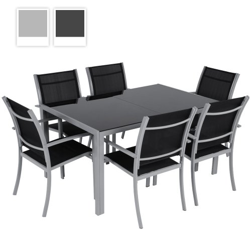 7-teilige Alu Gartengarnitur Gartenmöbel Sitzgruppe mit Glastisch (Farbwahl)