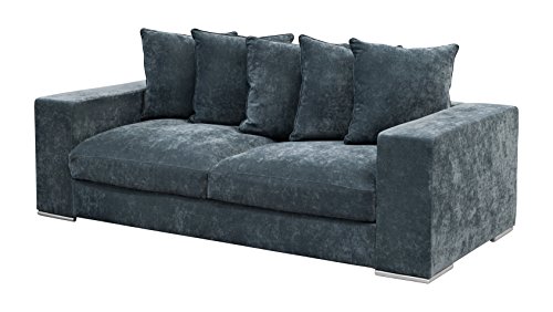 Amaris Elements | 'Cooper' Modernes 3-Sitzer - Sofa inklusive 5 Kissen Samt - Couch 100% Mikrofaser in Samtoptik blau grau - 3er Garnitur Sofa modern Lounge-Sofa 3 Sitzer Couchgarnitur aus Stoff Dreisitzer Samtbezug