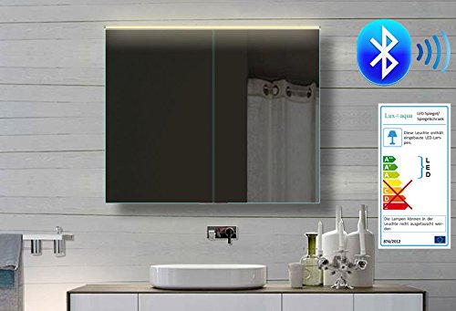 Alu Badezimmer spiegelschrank LED und Bluetooth Lautsprecher 82 x 70cm BHC82H70