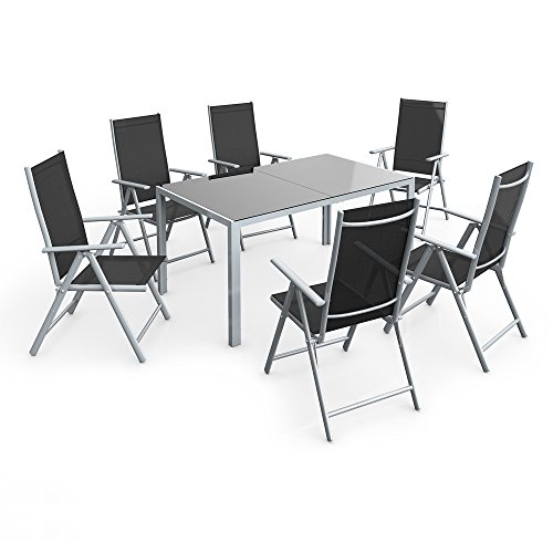 Alu Sitzgarnitur Gartenmöbel Set 7-teilig Garnitur Sitzgruppe Tisch 150x90 + 6 Stühle