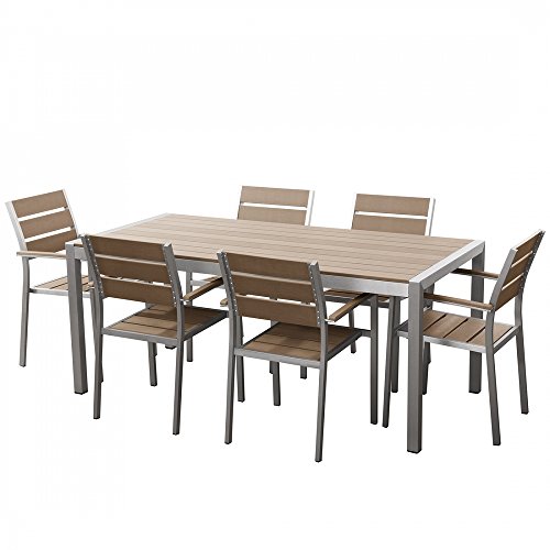 Aluminium Gartenmöbel Set braun - Tisch 180cm - 6 Stühle - Polywood - VERNIO