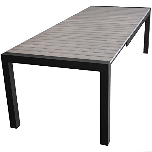 Aluminium Gartentisch ausziehbar 205/275x100cm mit Polywood-Tischplatte Gartenmöbel Schwarz/Grau