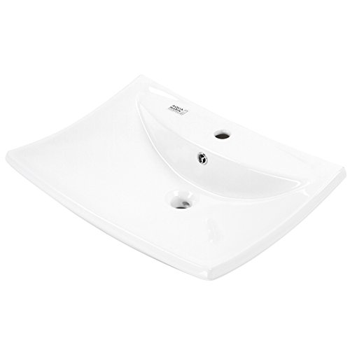 Aquamarin Modernes Waschbecken mit Ablage im außergewöhnlichen Design aus Sanitärkeramik in Weiß mit pflegeleichter Oberfläche