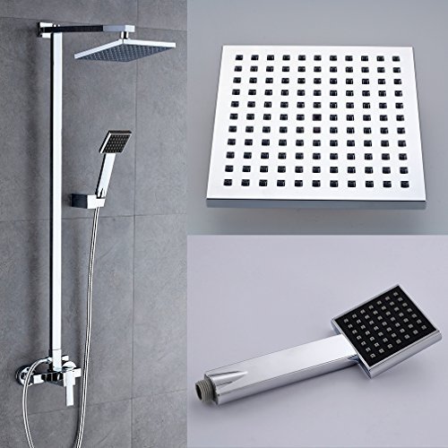 BONADE Duschset mit Thermostat Duschsystem Höhenverstellbar Kopfbrause 20x20cm Inkl. Handbrause + Regenbrause aufputz