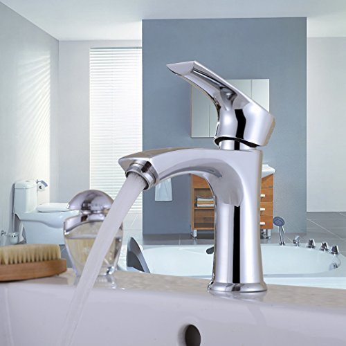 Elegant Chrom Einhebel- Mischbatterie Verchromt Wasserhahn Armatur Waschtischarmatur Wasserfall Einhandmischer für Bad Waschbecken
