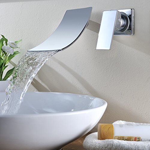Auralum® Wandhalterung Wasserhahn Armatur Moderne Wand Wasserfall Waschbecken Waschtisch Wasserhahn Verchromt