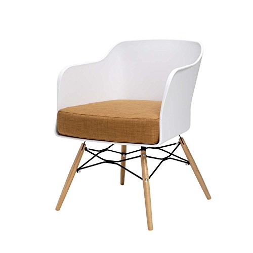 BUTIK Design Esszimmerstuhl Cooper, 6-er Set, 77 x 61 x 49 cm, braunes Sitzkissen aus hochwertiger Baumwolle, plastik weiß