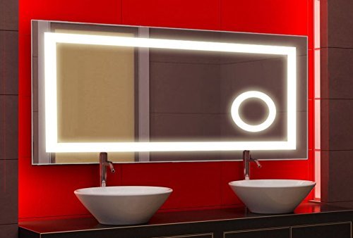 Badspiegel mit LED Beleuchtung und Kosmetikspiegel, 100x60 cm, Spiegel, Wandspiegel, kaltweiß