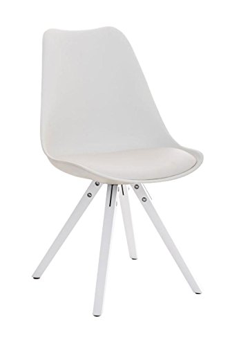 CLP Design Retro-Stuhl PEGLEG SQUARE mit hochwertiger Polsterung und pflegeleichtem Kunstlederbezug | Schalenstuhl mit Holzgestell und einer Sitzhöhe von 46 cm | In verschiedenen Farben erhältlch Weiß, Holzgestell Farbe weiß, Bein-Form eckig