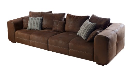 Cavadore Big Sofa Mavericco / Große Polster Couch mit Mikrofaser-Bezug in antiker Lederoptik / Inklusive Rückenkissen und Zierkissen in braun / Maße: 287 x 69 x 108 cm (BxHxT) / Farbe: Antik Braun