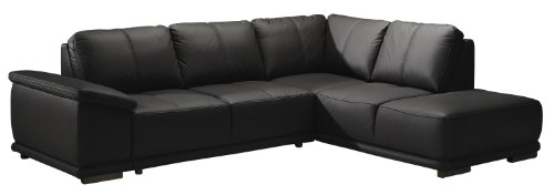 CAVADORE Ecksofa Calypse mit Ottomane rechts/Schwarzes Sofa im modernen Design / 273 x 83 x 214 (BxHxT) / Lederoptik schwarz