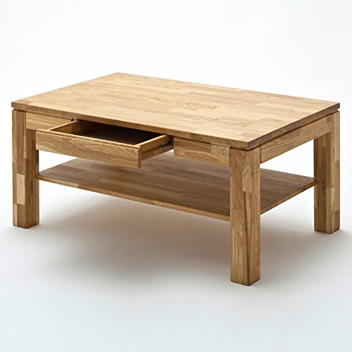 Moebella® Couchtisch Holz Massiv Eiche mit Schublade Massivholz Wohnzimmer Tisch Asteiche Lukas