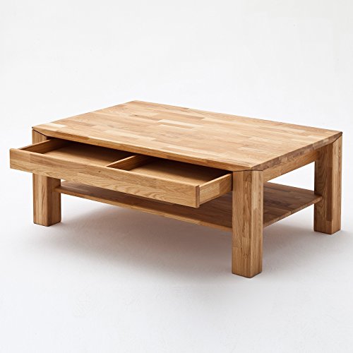 Moebella® Couchtisch Holz Massiv Eiche mit Schublade Massivholz Wohnzimmer Tisch Asteiche Messina