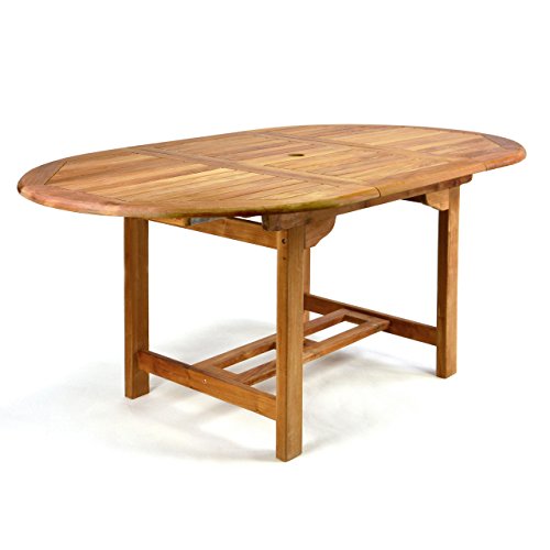 DIVERO GL05520 Ovaler ausziehbarer Gartentisch Esstisch Balkontisch Holz Teak Tisch für Terrasse Balkon Wintergarten witterungsbeständig behandelt massiv 120/170 cm natur