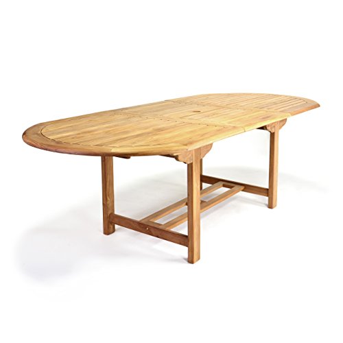 DIVERO GL05525 Großer ovaler ausziehbarer Gartentisch Esstisch Balkontisch Holz Teak Tisch für Terrasse Balkon Wintergarten witterungsbeständig behandelt massiv 170/230 cm natur