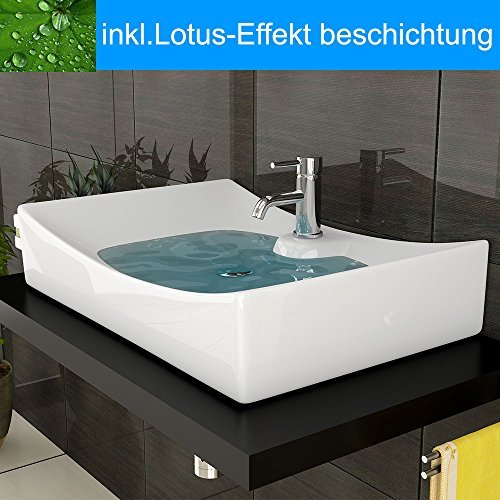 Design Waschbecken ohne Überlauf - Handwaschbecken mit Nano - Keramikbecken Lotus Effekt - Waschtisch Badezimmer - Badmöbel
