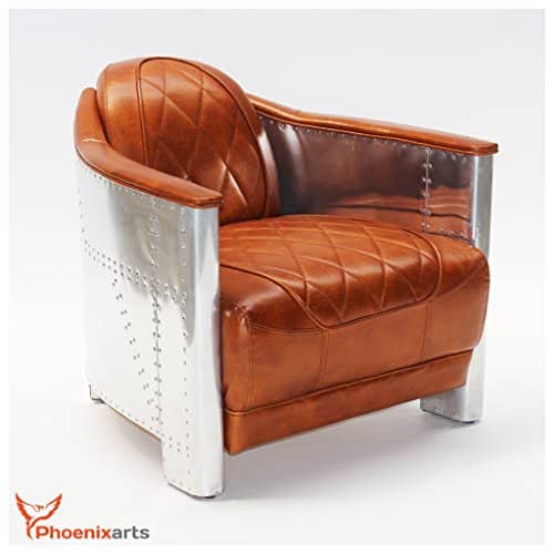 Vintage Real Leather Arm Chair Aviator Design Sofa By Nauticalmart