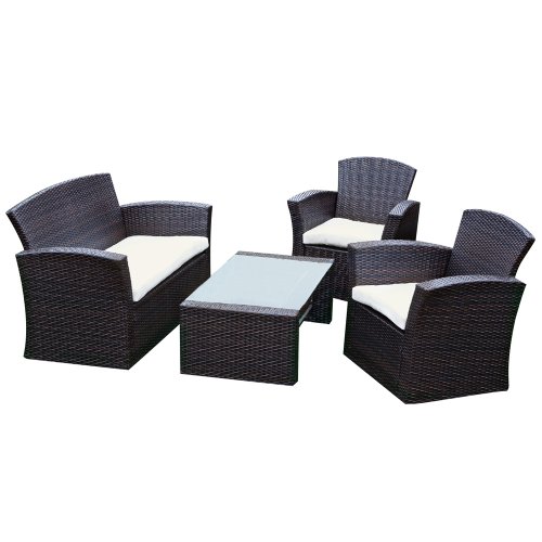 Garten-Loungemöbel-Set, braun 2 Sessel 1 Bank 1 Tisch
