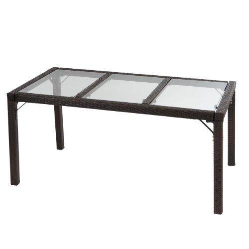 Mendler Gartentisch Tisch RomV Poly-Rattan/WPC o. Glas/Alu-Gestell, 150x80 cm ~ braun, Glas