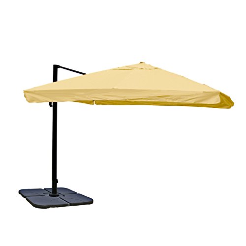 Mendler Ampelschirm N22, Gastronomie Sonnenschirm, 3x3m (Ø4,24m) Polyester/Alu 23kg ~ Flap, Creme mit Ständer