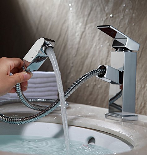 HOMFA Waschtischarmatur Wasserhahn Ausziehbare Bad Waschbeckenarmatur Küchenarmatur  mit Schlauchbrause aus Chrome
