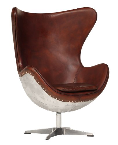 IOVIVO Dreh Ohrensessel Plane mit Echtleder Sitz und Kissen Korpus Aluminium 0