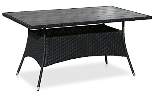 KMH®, Gartentisch mit scharzem Polyrattan und dunkelgrauer Tischplatte (150 x 90 cm) (#106082)