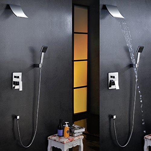 Elegant Chrom Duschsystem Wasserfall Duschen Duschset BONADE Brauseset Inkl. Wasserhahn + Duschkopf Handbrause Wandhalterung Duschpanel