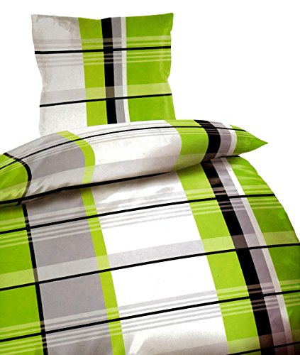 Leonado Vicenti 4 tlg. / 2x2 tlg. Bettwäsche 135 x 200 cm in grün/grau kariert aus Microfaser Set mit Reißverschluss