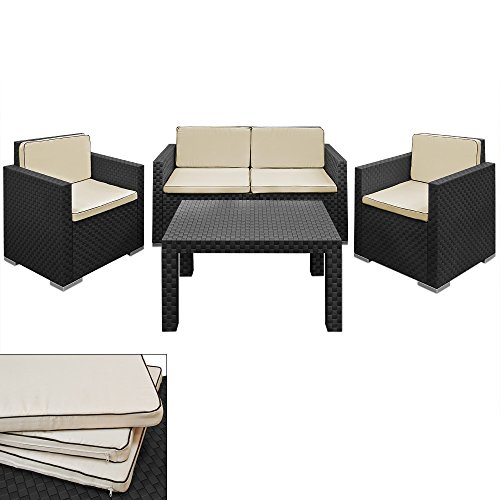 Deuba Lounge Set Creme Schwarz Rattan-Optik ✔ 3+1 Sessel Bank Tisch Kombination ✔ Einzelelemente Flexibel einsetzbar ✔ Sitzgarnitur Couch Sitzgruppe ✔ Modellauswahl
