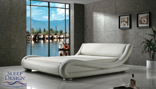 Madrid Award Winning Designer Bed White Faux Leather King Size by Sleep Design