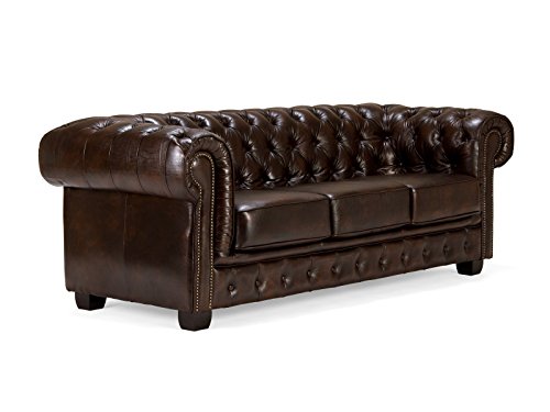massivum Sofa Chesterfield 3-Sitzer 230x72x90 Echt-Leder braun Couch im englischen Stil mit Federkern-Polsterung