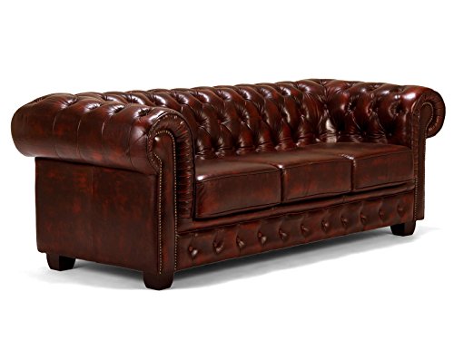 massivum Sofa Chesterfield 3-Sitzer 230x72x90 Echt-Leder rot Couch im englischen Stil mit Federkern-Polsterung