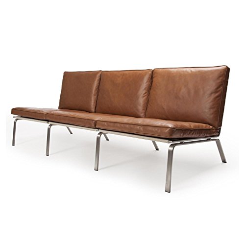 NORR 11 Man Lounge 3-Sitzer Ledersofa, braun Leder Premium Leather Brown 41589 Gestell aus gebürstetem Stahl 197x74x75cm