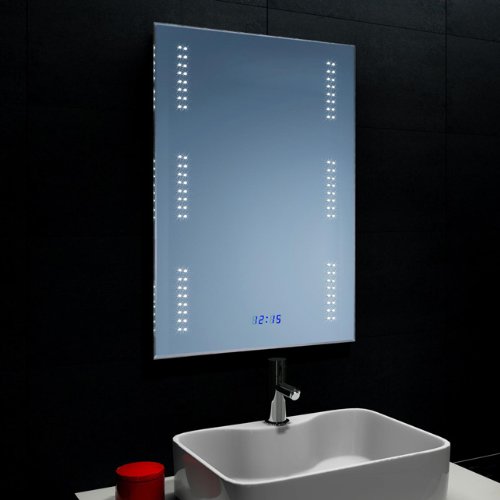 Neu ! Design Badezimmerspiegel Wandspiegel mit LED Beleuchtung und Uhr FL0903