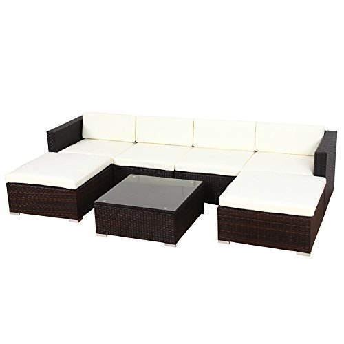 SVITA Lugano Poly Rattan Lounge Garten-Set XXL Sofa-Set Garnitur Gartenmöbel Couch-Set (XXL, Braun)