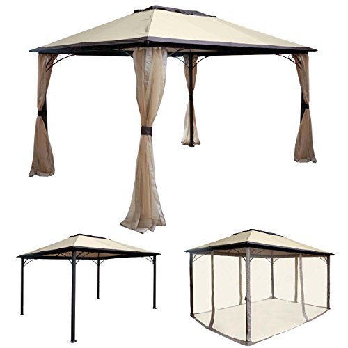 Mendler Pergola HWC-C44, Garten Pavillon, stabiles 7cm Alu-Gestell mit Moskitonetz, 4x3m