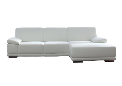 CAVADORE Ecksofa Corianne mit Schlaffunktion/Sofa L-Form im modernen Design/Inkl. beidseitiger Armteilverstellung, Longchair rechts und Bett/Größe: 282 x 80 x 162 (BxHxT) / Bezug: Kunstleder weiß