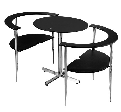 Premier Housewares Esstisch- und Stuhl-Set Love, rund mit schwarzer Tischplatte aus gehärtetem Glas und Chrom-Beinen, 75 x 80 x 94 cm, 3-teilig