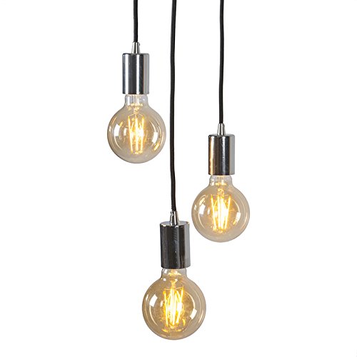 QAZQA Design/Modern / Pendelleuchte/Pendellampe / Hängelampe/Lampe / Leuchte Facil 3-flammig Chrom/Innenbeleuchtung / Wohnzimmer/Schlafzimmer / Küche Metall Zylinder LED geeignet E27 Max. 3