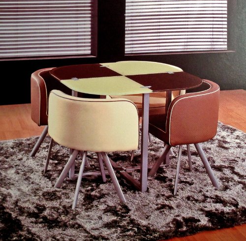 TS-Ideen Tisch und 4 Stühle, Design Jahren 50 und 60, Beige und Braun