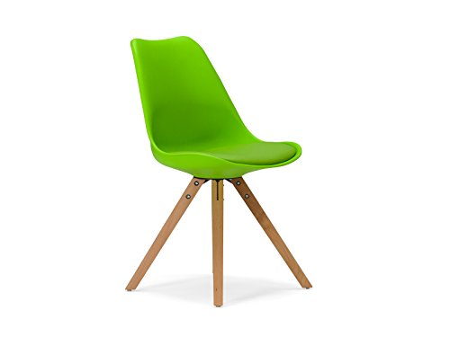 massivum Retro-Esszimmer-Stuhl California 49x83x53 aus Holz natur lackiert und Kunststoff grün mit Kunstlederkissen