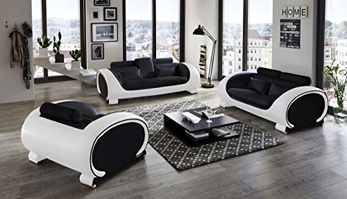 SAM Garnitur Vigo 3 teilig , schwarz / weiß, Couch aus Kunstleder
