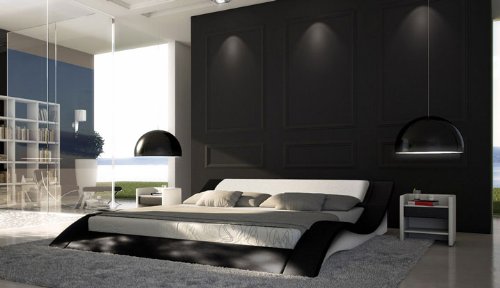SAM® Polsterbett Innocent Santucci 160 x 200 cm schwarz/weiß geschwungene Seitenteile Kopfteil gepolstert Wasserbett geeignet